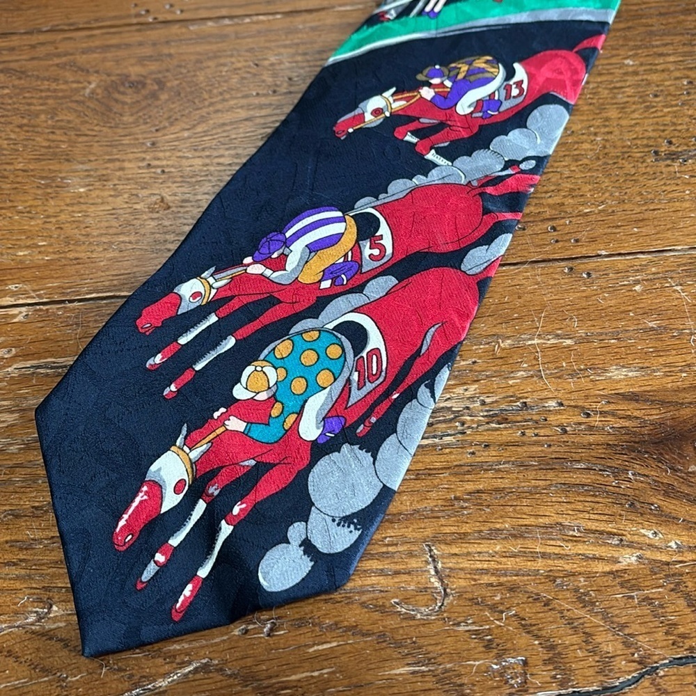 Balmain Pierre Balmain 100% Silk Tie Extra Long Racetrack Horse Racing Vintage